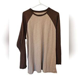 Basic Editions T Shirt Adult Large 2 Tone Brown Khaki Long Sleeve Baseball Tee
